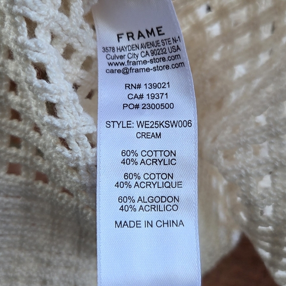 Frame The Crochet Short-Sleeve Top Ivory Cream Size Small - Picture 8 of 8